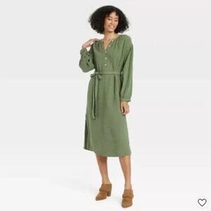 Balloon Long Sleeve Tie-Front Shirtdress-Universal Thread™